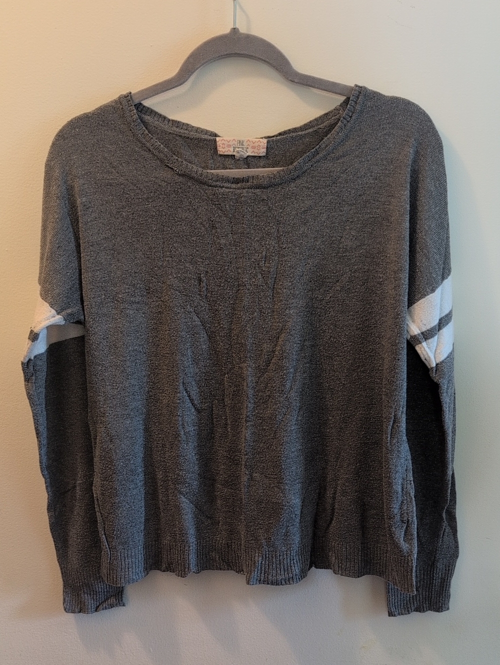 Pink Republic Gray Crewneck Sweater with White Arm Stripes